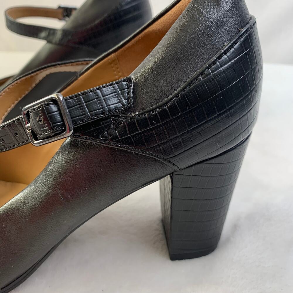 Clarks Womens Sz 7 Black Leather Strap Heels Emily 2 Jane Dancing Pumps Shoes - Picture 6 of 8